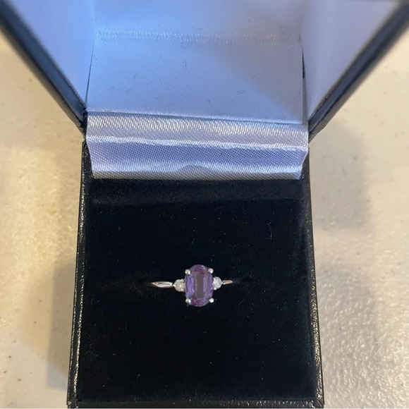 Brand New Created Alexandrite Three Stone Diamond Ring 10K White Gold - Picture 1 of 6